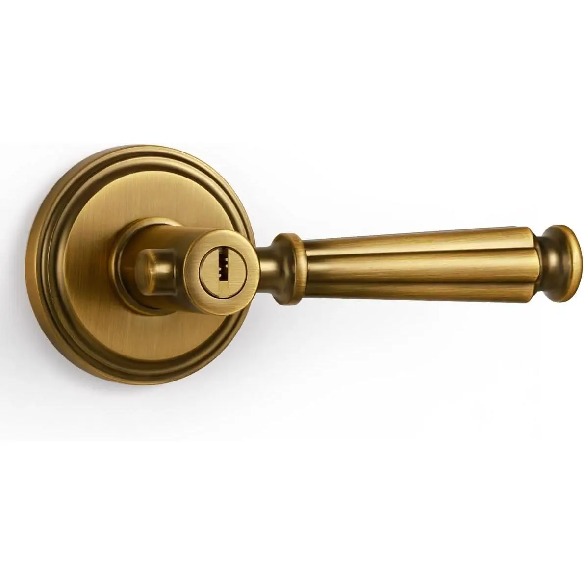 Vintage Aluminium Alloy Brass Finish Keyed Entry Door Handle with Lock - 1 Pack for Exterior, Interior Bedroom Doors (inches-compatible), Exterior Doors