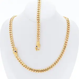 [ICE HUE] 2-Piece 18K Gold Vacuum Plated Copper Skull Cuban Chain Set with 5A+ Sri Lanka Zircon - Gold Jewelry Set, Necklace & Bracelet Inspired by Miami, Italy, Mexico & Micro Styles, Hip Hop Style Luxury Costume Jewelry for Men & Women, Daily Wear Gift,