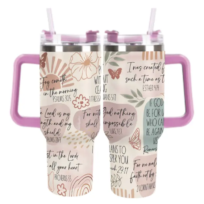 God's Promises Bible Verse Tumbler for Women, Faith Filled 40oz Cup with Handle, Daily Encouragement for Christian Moms, Prayer Warriors & Bible Lovers, A Beautiful Reminder of God's Love Every Day