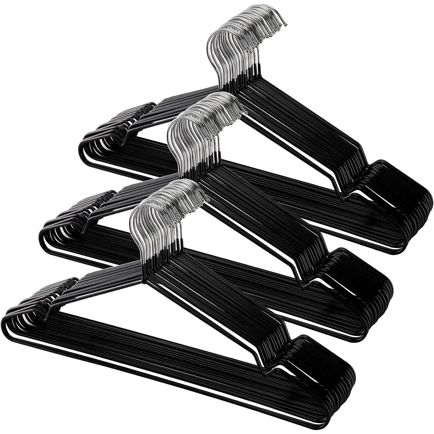 50 Pack 16-Inch Stainless Steel Wire Metal Hangers, Non-Slip Hanger, Space Saving Closet Clothes Hangers - Black