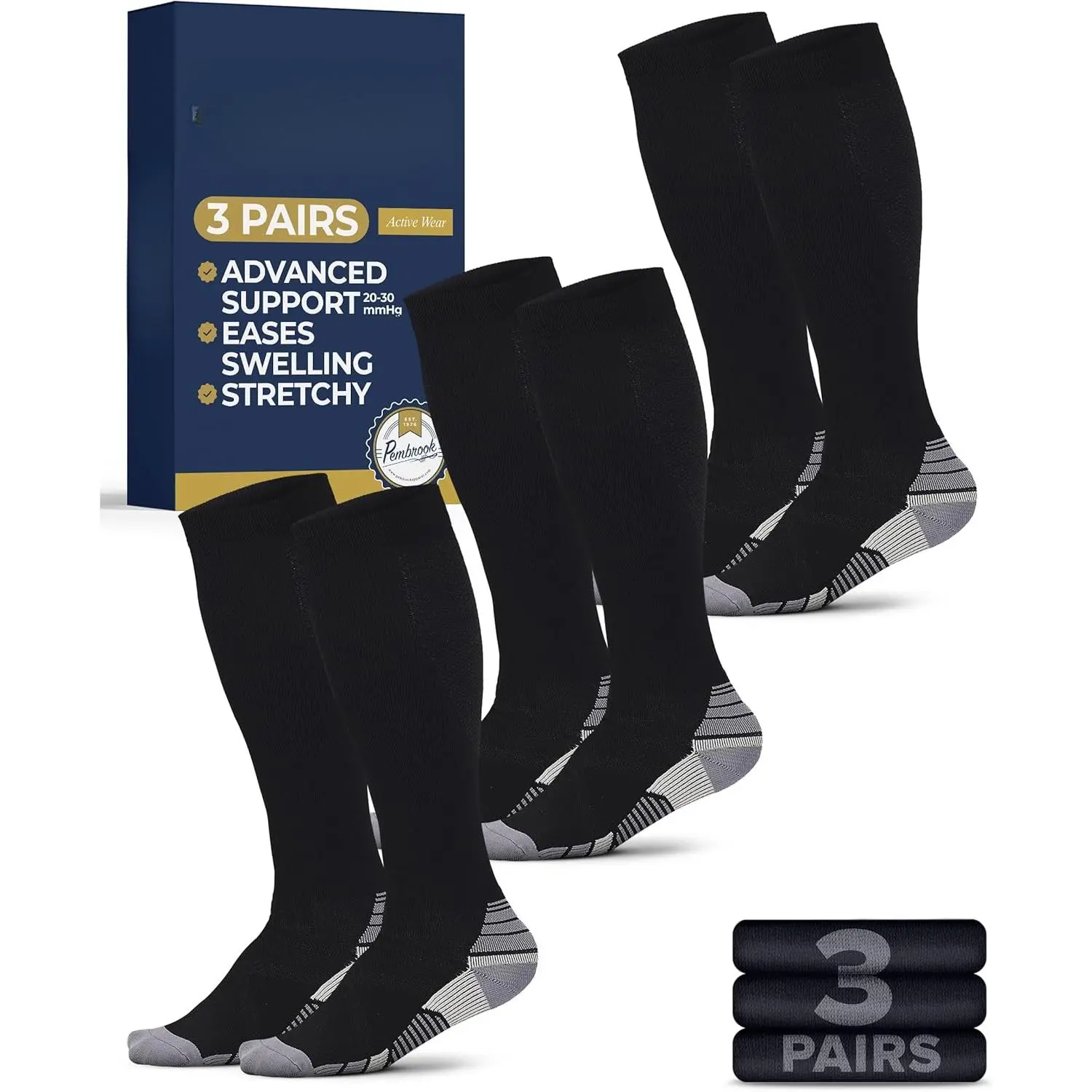 3 Pairs Compression Socks 20-30 mmHg - Compression Socks  Women and Men |   Running, Athletic, Travel, Nurses