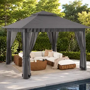 Gizoon 11x11 Pop Up Gazebo Tent with Mosquito Netting, Instant Gazebo, Party Tent with Roller Bag, Pop Up Canopy Tent for Parties Patio Lawn Backyard Garden Deck, Grey