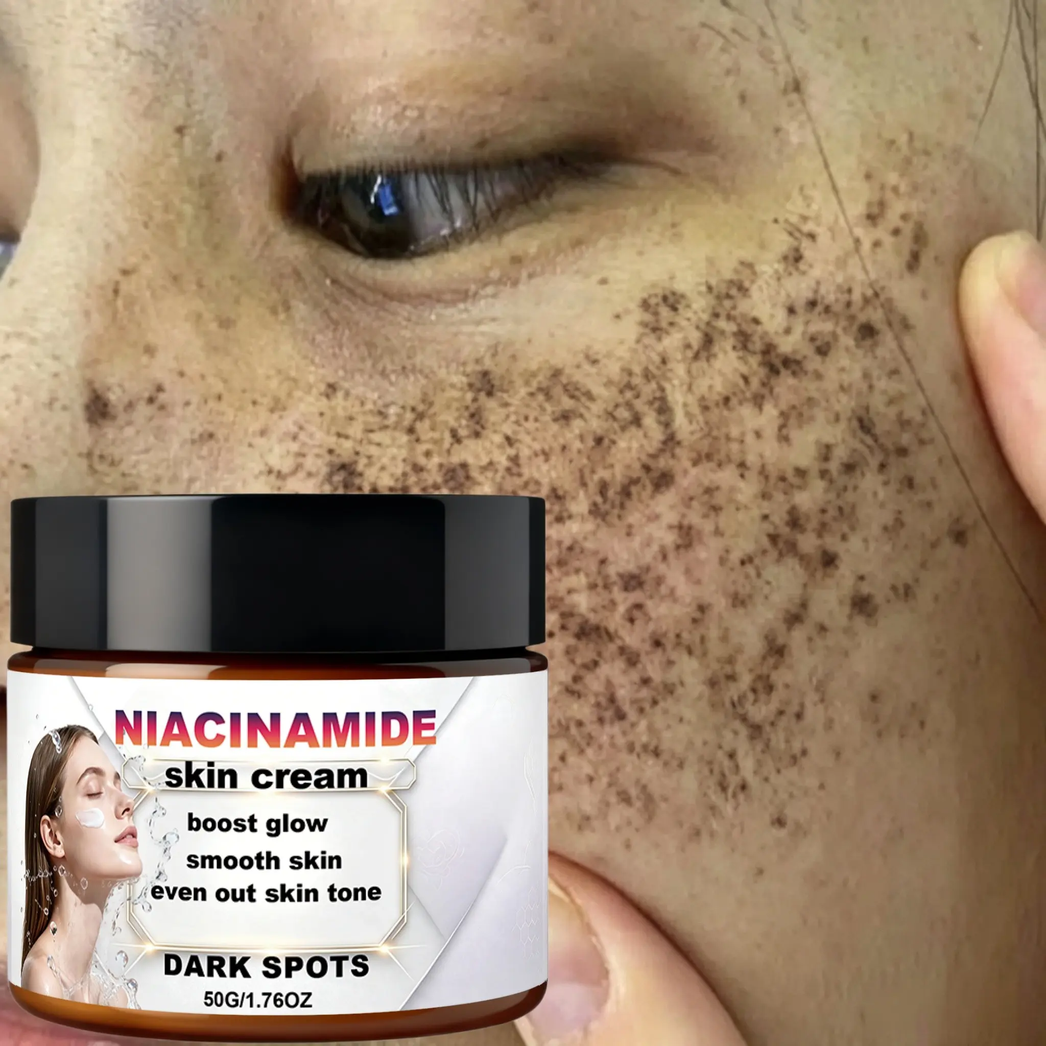 Niacinamide Skin Cream with Hyaluronic Acid & Vitamin C, Boost Skin Radiance, Maintain Facial Glow, Smooth Complexion, Improve The Look Of Dark Spots, Even Out Uneven Skin Tone, Daily Facial Hydrating Brightening Care Cream