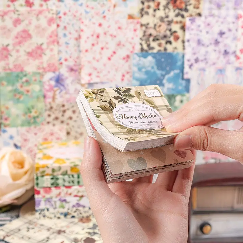 100pcs Vintage Floral Craft Paper, Non-Stick Easy Cut Scrapbooking Background, DIY Journal Planner Decor, Gift Wrapping Material
