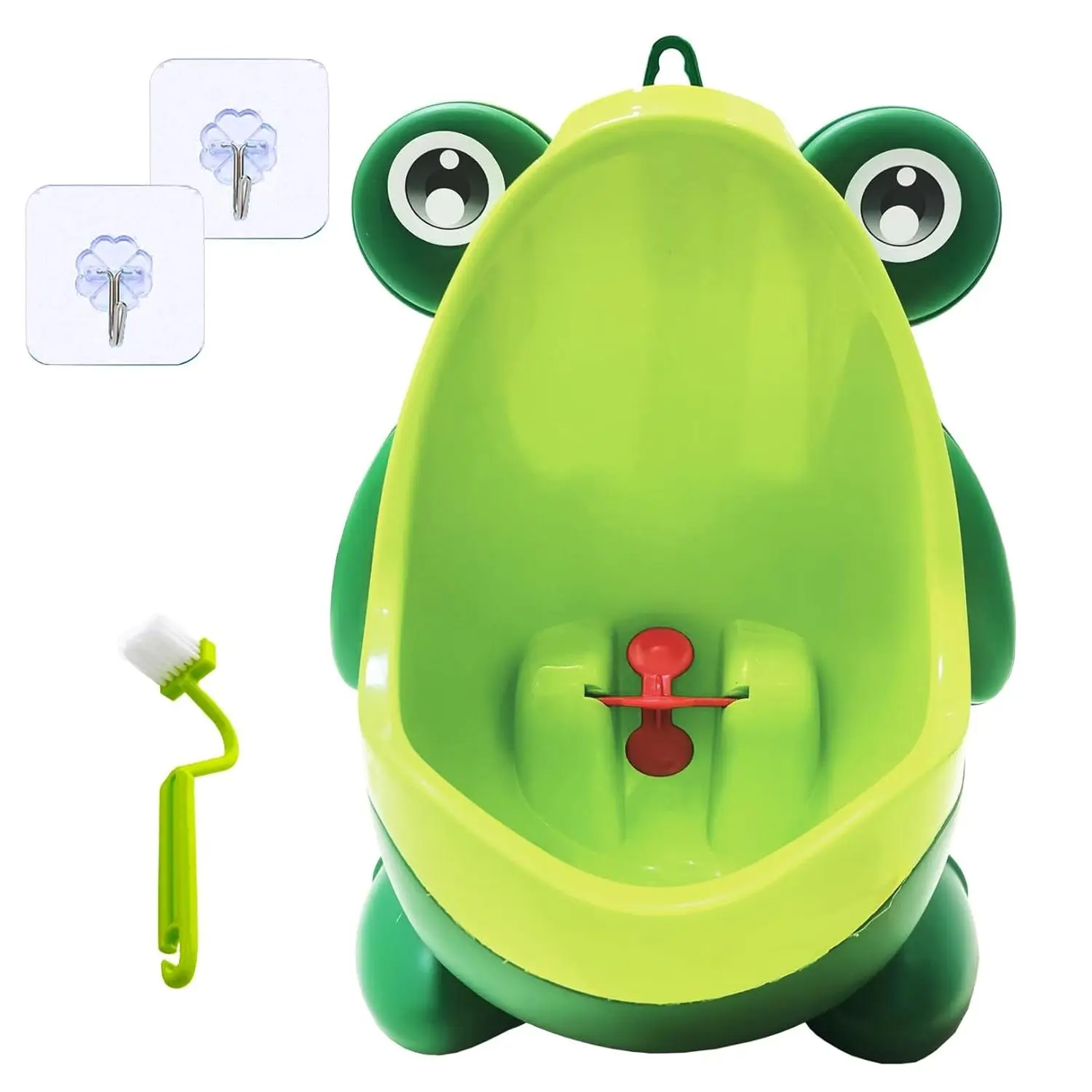 Potty Training Urinal for Boys,Green Cute Pee Trainer with Target |   Toddler Toilet with Funny Aiming Target,Includes Brush & Hooks,Easy to Clean,Perfect for Kids Potty Training Fun
