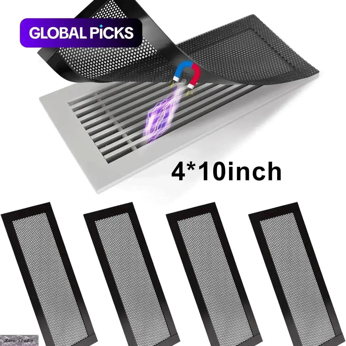 Magnetic Vent Covers 4-Pack Removable Air Vent Filters for Ceiling & Floor Vents, Dust Pet Hair Debris Protection Energy-Saving Washable Grilles Home Office Kids & Pets Friendly