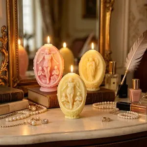 Oval Embossed Angel Religious Figure Unscented Blank Candle - Smooth, DIY Customizable, Woody Fragrance-Ready Home Decor Light for Home Supplies
