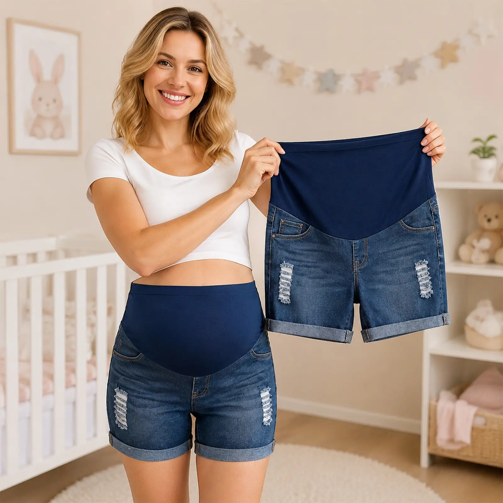 Maternity Jean Shorts for Women, Over Belly Pregnancy Denim Shorts, Stretch High Waist Maternity Shorts with Full Belly Support, Soft Summer Maternity Clothes S–XL wear Athletic Workout apparel