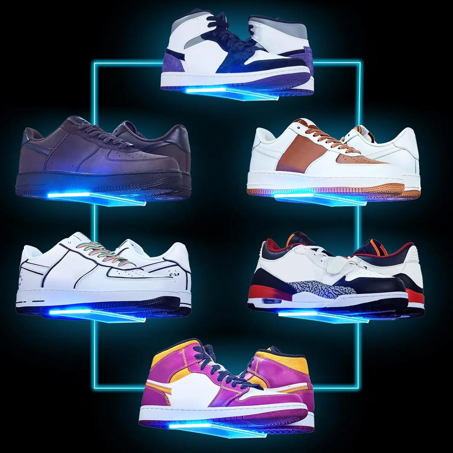 Set of 6 Floating Shoe Display Shelf with Lights, Glow Color Changing Clear  Shoe Shelf for Wall, Levitating Sneaker Shelves Wall Mount for Display Your Top Shoes Collection