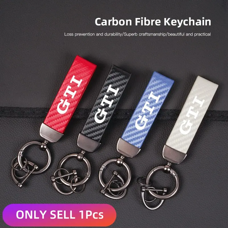 Carbon Fiber Textured Leather Keychain Motorcycle Keyring Car Key Chains For VW GTI Polo Golf Passat Touareg Jetta Tiguan Taos ID.3 ID.7 Atlas Amarok ID.5 ID.4 Arteon Variant Taigo Nivus Caddy Virtus CC Touran Sharan Beetle Scirocco