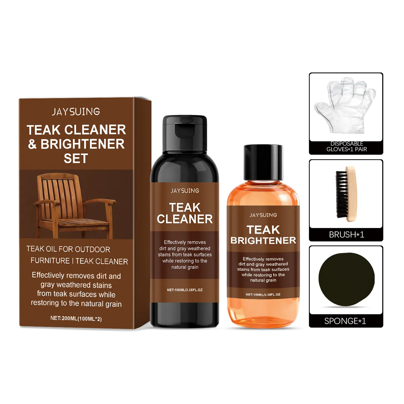 Jaysuing Teak Wood Household Cleaning & Care Complete Kit - 3 Years Durability, Silicone-Polymer Blend, Stain Remover, Furniture Care, Shine Enhancing Daily Maintenance Set