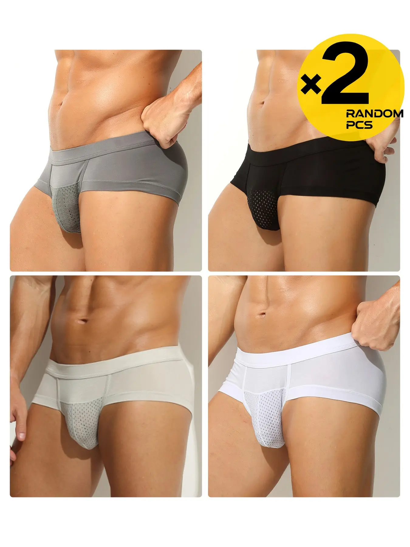 2/3/4Pcs Random Solid Men's Mesh Boxers, Front Independent Breathable Pouch, High Elastic Slim Shaping Athletic Workout Gym All Season Stretchy Sports Underwear for Fitness, Sports, Home & Outdoor Daily Wear