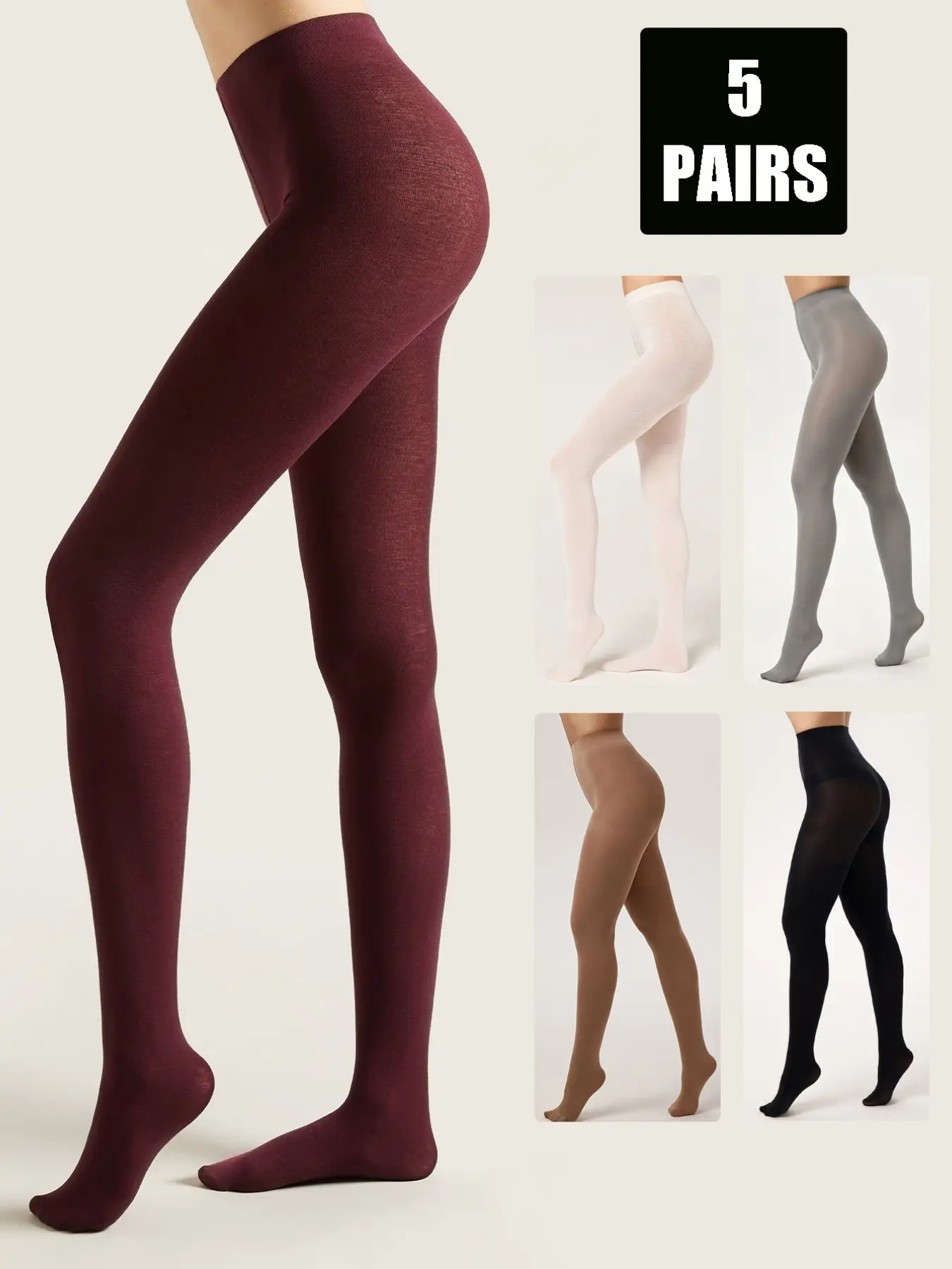 5 Pairs Plus Size Velvet Tights, 5 Colors High Stretch, Sexy Fashionable Elegant, Warm Style for Daily Date, Spring Fall Winter Commute
