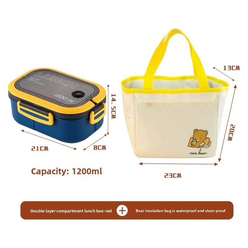 Double Layer Lunch Box with Compartments, Microwave Safe Reusable Plastic Food Container Set, Durable & Dishwasher Friendly, Ideal for School Work Use