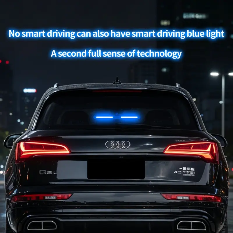 Universal Car Rear Windshield Solar LED Warning Light, Vibration & Light Sensor Activated Blue Flash Decor Lamp, No Wiring Installation Auto Safety Anti-Collision Reminder Light with Multiple Light Modes, Automotive Decoration