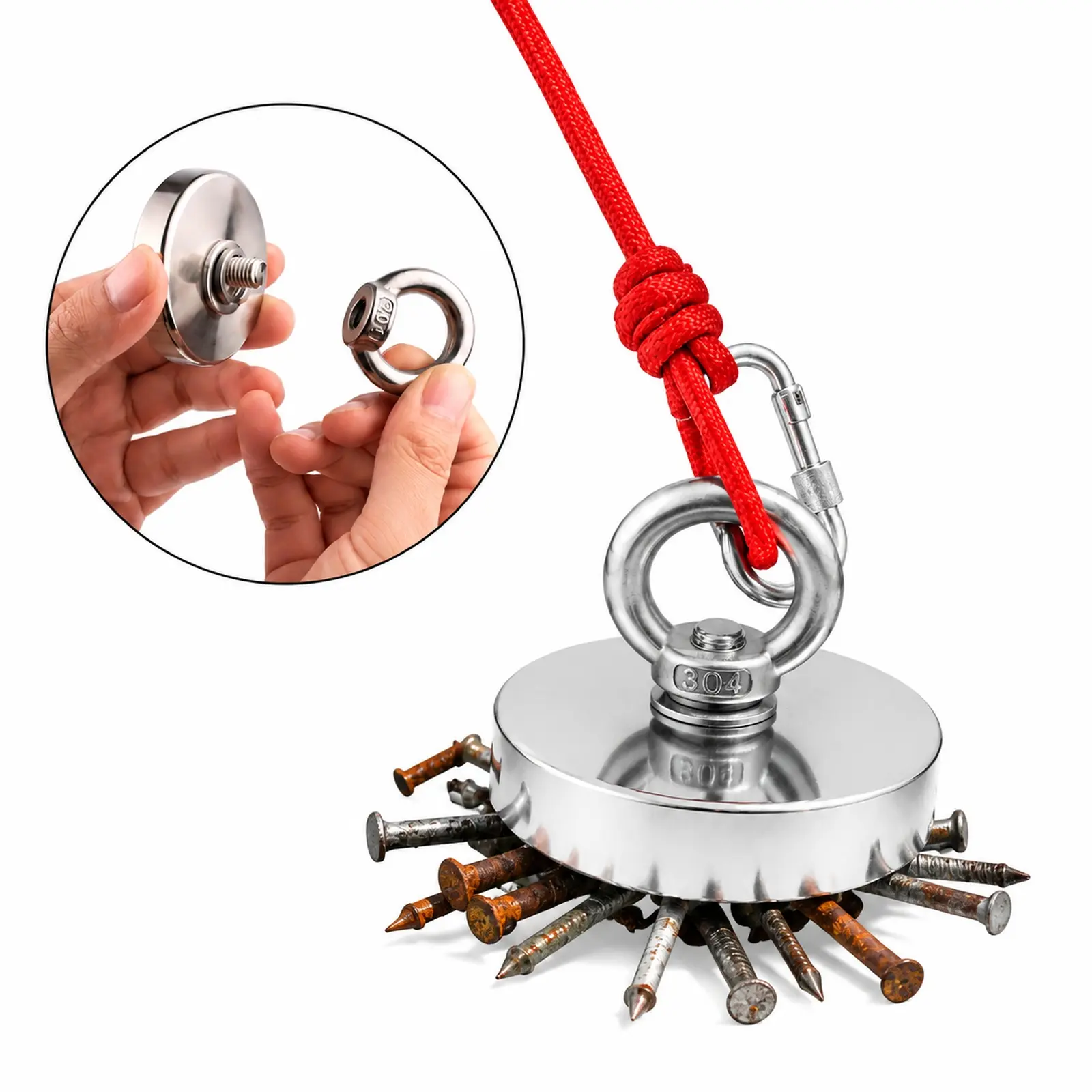 350LB Strong Magnetic Fishing Magnet, Heavy Duty Rare Earth Neodymium Magnet with Eyebolt & Countersunk Hole, Underwater Retrieval Tool for Lake, River, Beach, Yard and Outdoor Treasure Hunting
