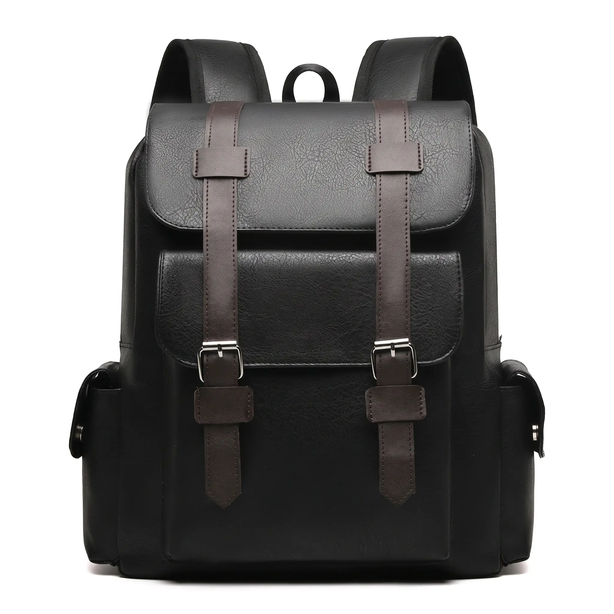 Unisex Casual Retro Embossed Grain Soft PU Leather Backpack - Belt Buckle, Adjustable Straps, Waterproof, 14-in Laptop Compatible, Large Capacity for Travel/Work Daily Commute