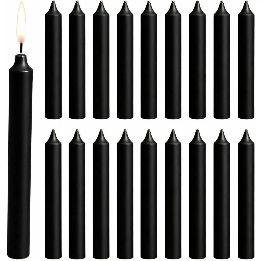 Black Chime Candles (20 Count Box), Unscented Dripless Tapers, 4 Inch Tall 0.5 Inch Diameter, 2 Hour , Thin Sticks for Angel Chime Carousels and Chime Holders