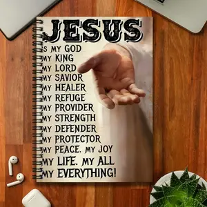 A religious-themed inspirational spiral notebook, printed with Jesus-related text like "JESUS IS MY GOD..." and a hand illustration, is a great aid for work and study. It can be used as a graduation gift or birthday present, suitable for journaling, daily