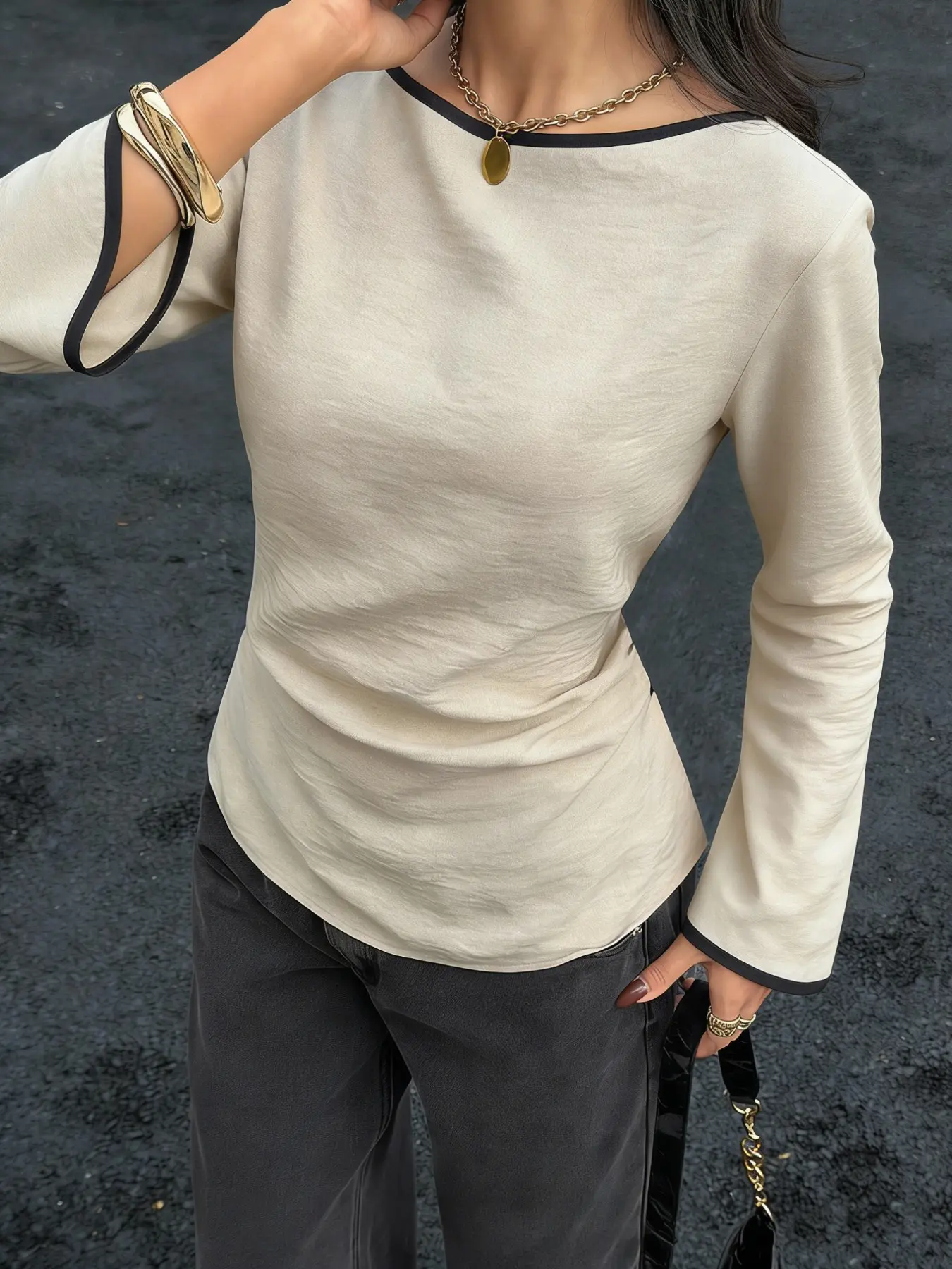 Basic Tie Waist Long Sleeve Shirt, Slim Fit Ruffle Top, Vintage Elegant Vibe Blouse, Soft Waist Outerwear, Casual Bishop Sleeve, Casual Office Wear