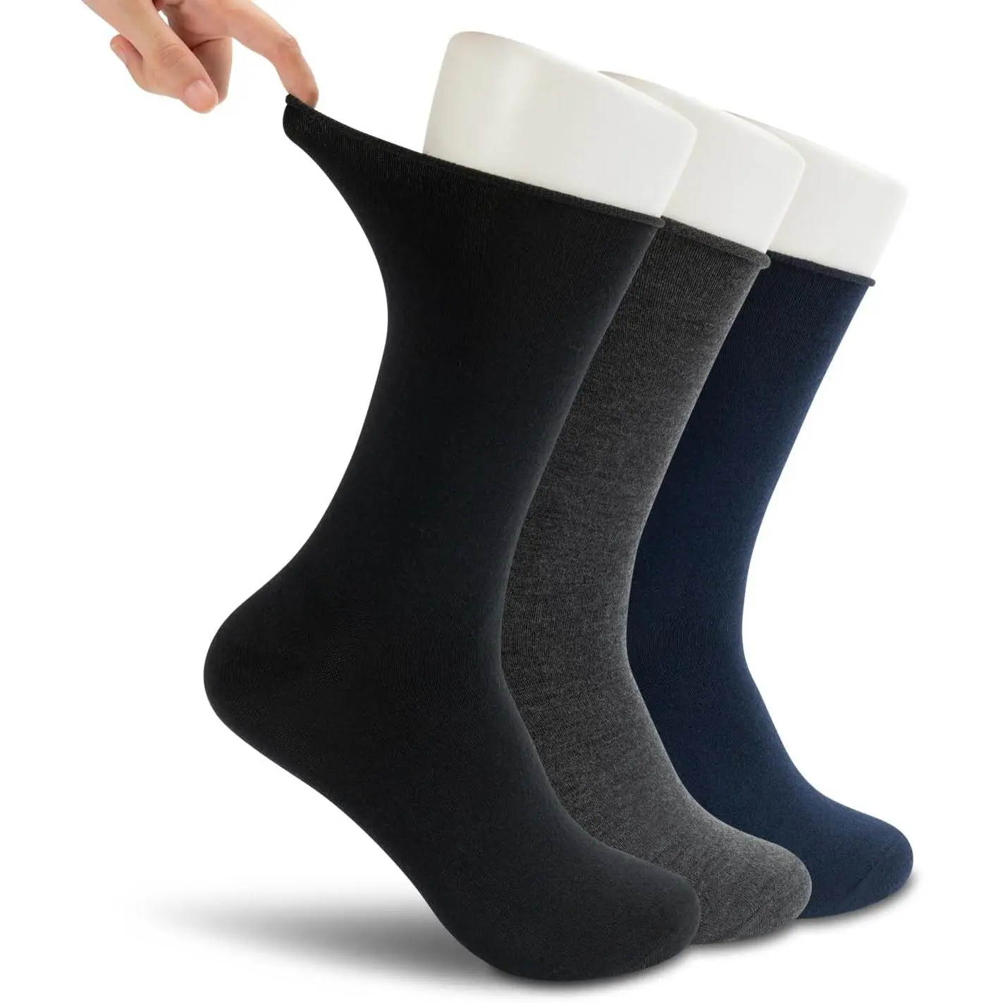 Men's Non-Binding Merino Wool Socks (3/6 Pairs Pack) - Wide Calf Menswear for Circulation, No Compression, Warm, Breathable