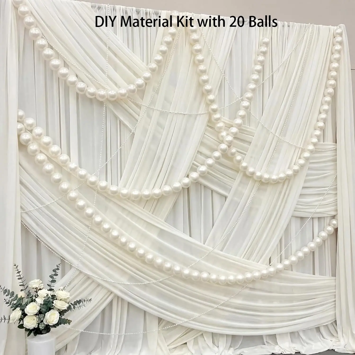 Overall 43.31/63Inch Faux Pearl Ball Garland, 20pcs 5.5/8cm(2.17/3.15Inch) PE Pearlescent Hanging Decorations for Weddings, Bridal Showers, Baby Showers, Birthday & Anniversary Parties, Quick Link Design for Easy Assembly, Elegant Party Decor Must-Have