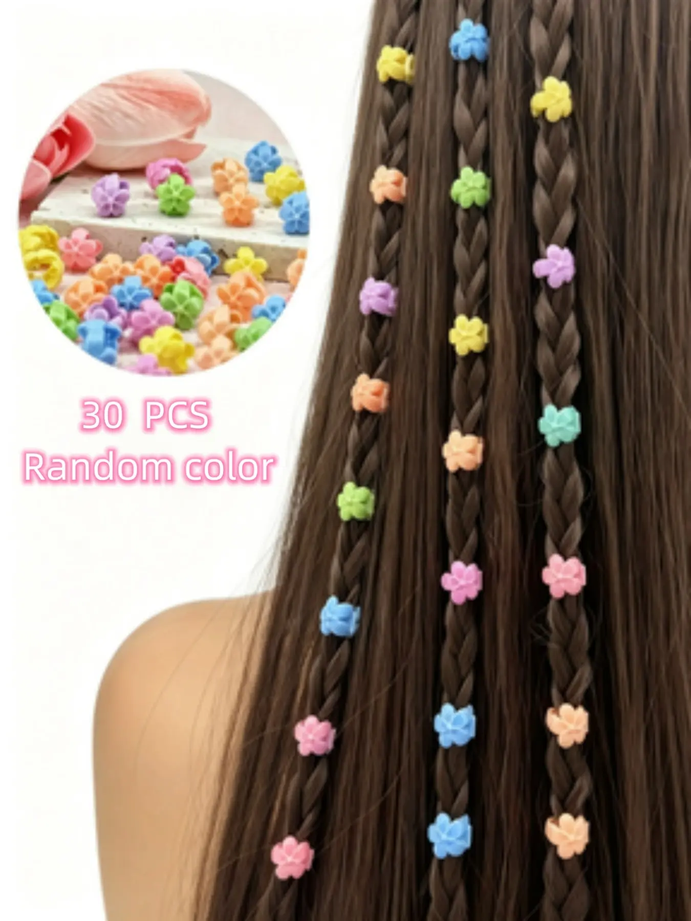 Boho Flower Hair Accessories, 30pcs Random Colors, Candy Color Plastic Super Cute Braided Hair Clips, Hollow Design for Braids, Dreadlocks, Buns, Summer Hair Decor