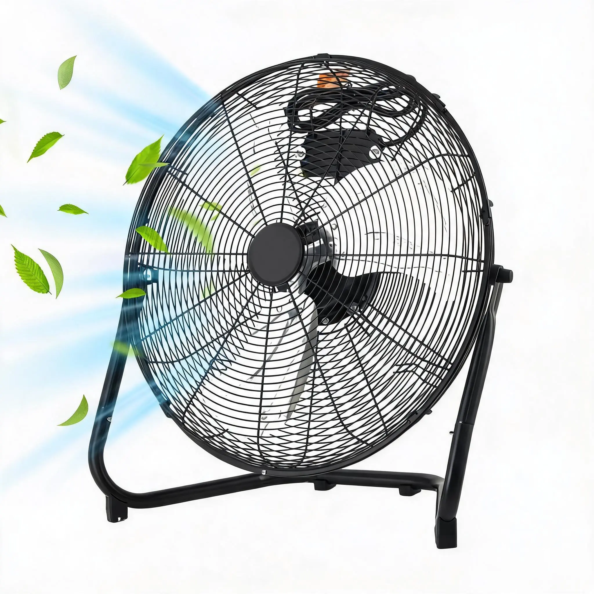 High Speed Industrial Floor Fan, 12/18/20 Inch Metal Pedestal Fan with 3 Speeds, 4800 CFM Powerful Airflow, Quiet Double Ball Bearing Motor, Energy Efficient, for Garage Gym Workshop Warehouse Home, Black