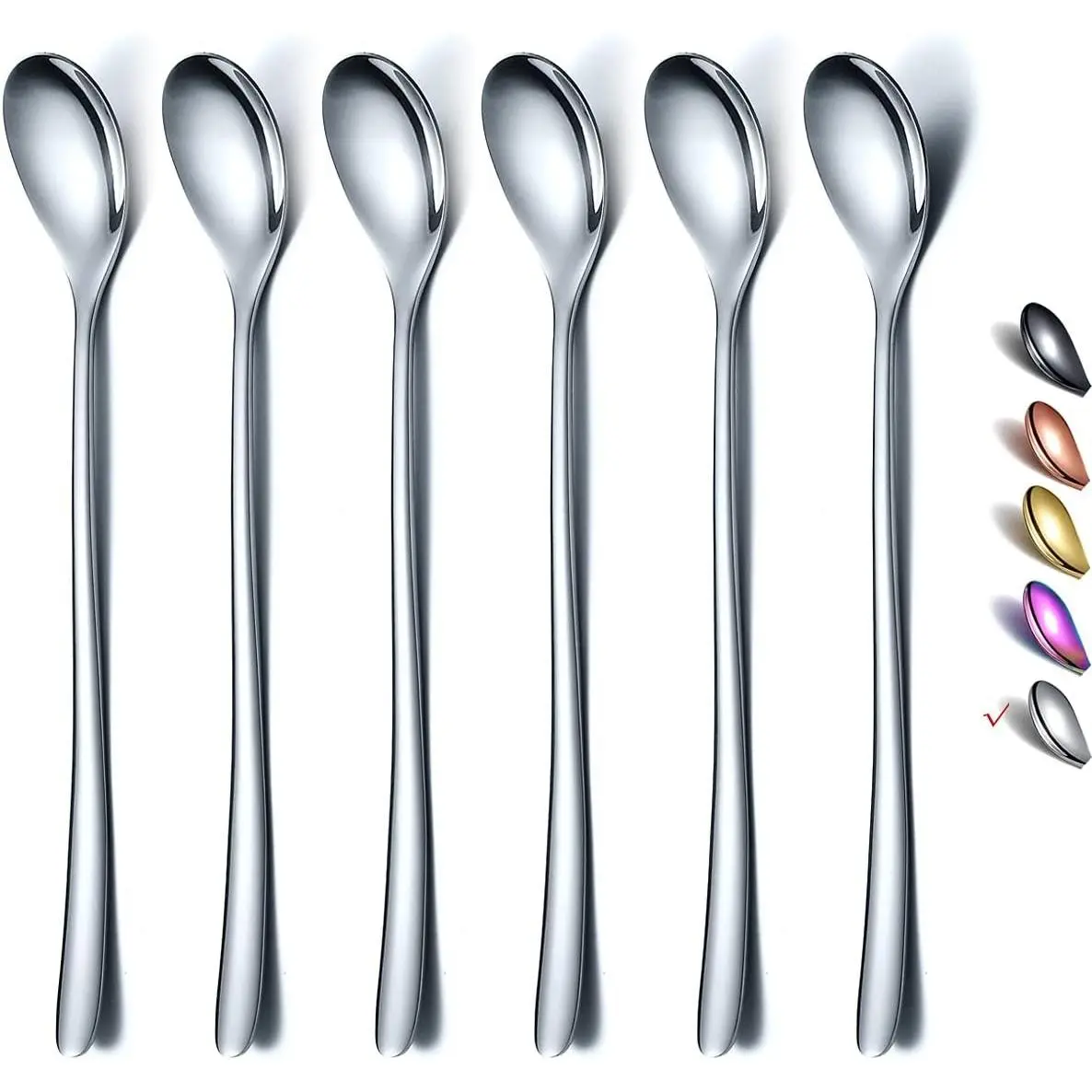 Premium Stainless Steel Long Handle Coffee Stirrer Set of 6 (Silver), Multifunctional as Ice Tea & Cream Spoons, Cocktail Stirrers