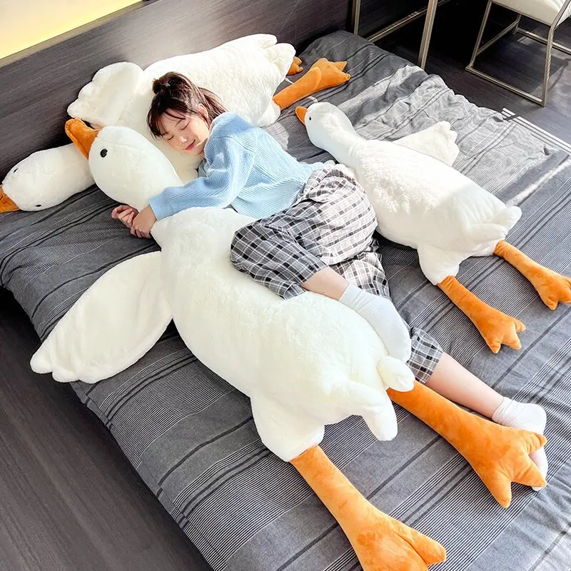 2026 New Arrival Soft Plush White Goose Pillow - Fluffy Look Stuffed Animal, Full-Body Hugging Doll for Bedroom Decor, Indoor Use & Holiday Gift
