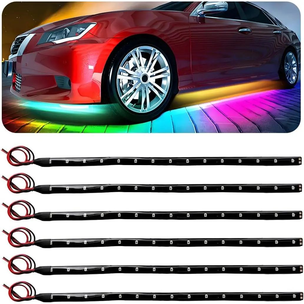 6 count 15 LED Strip Underbody Light, DC 12V 1Ft Flexible Underglow  LED Light Strip with 6 Inch Wire,  LED Interior Exterior Decoration for    (Colorful)