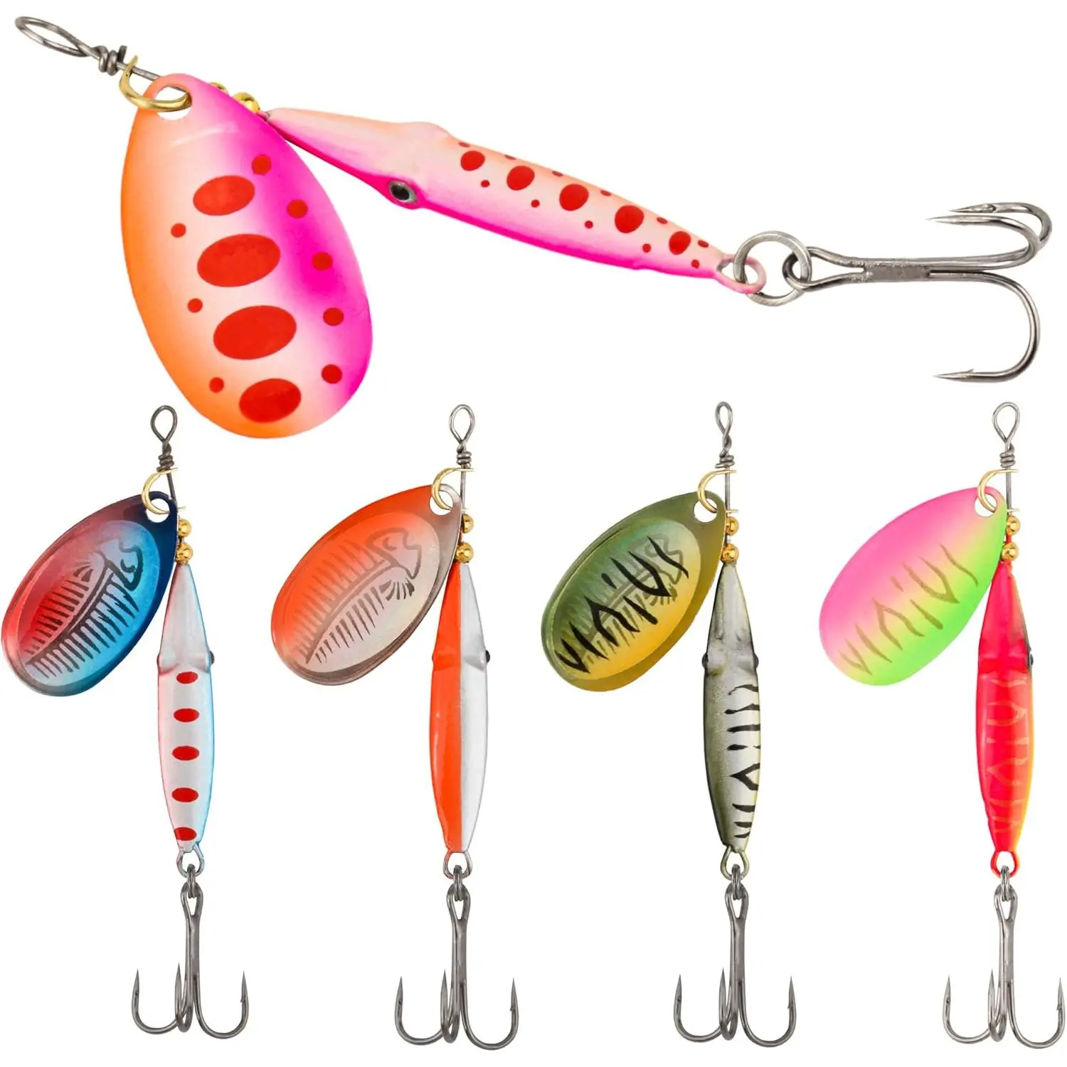 Inline Spinner  – Fish-Shaped Spinnerbait Lures 5-Pack, 360° Rotation with Reflective ,  for Freshwater & Saltwater Fishing, Targeting Bass, Trout, Pike, Perch &