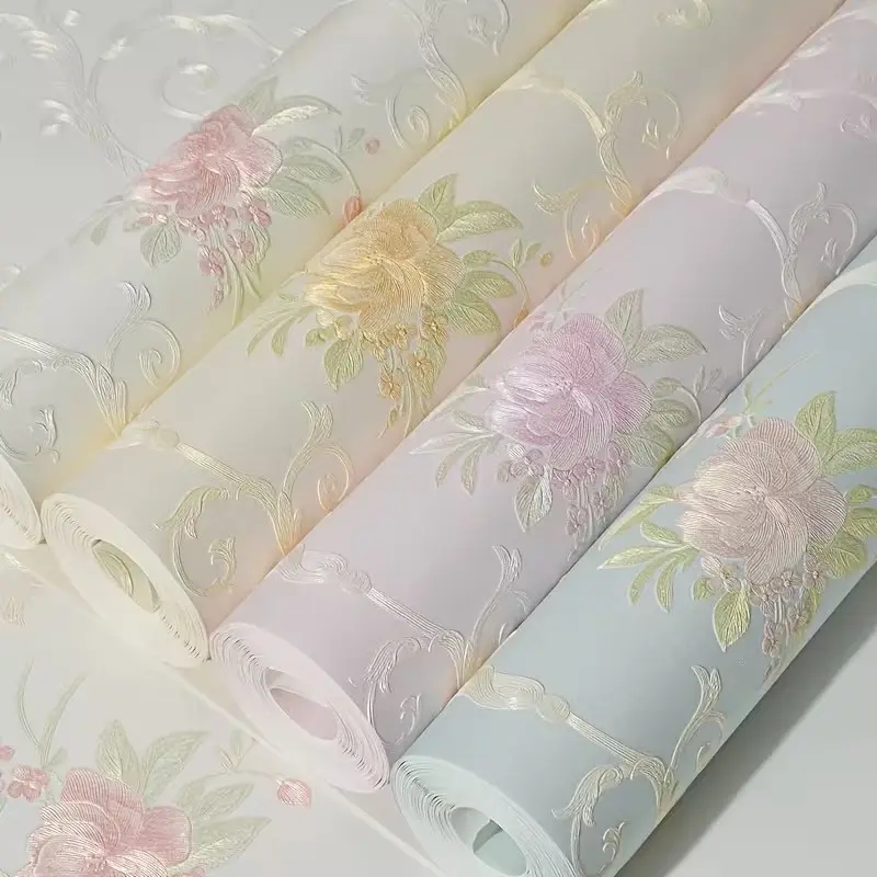 1 Roll 53cm X 5m Non-Woven Self-Adhesive Wallpaper, 3D European Style, Thickened Mould-Proof, Living Room Bedroom Wall Decor