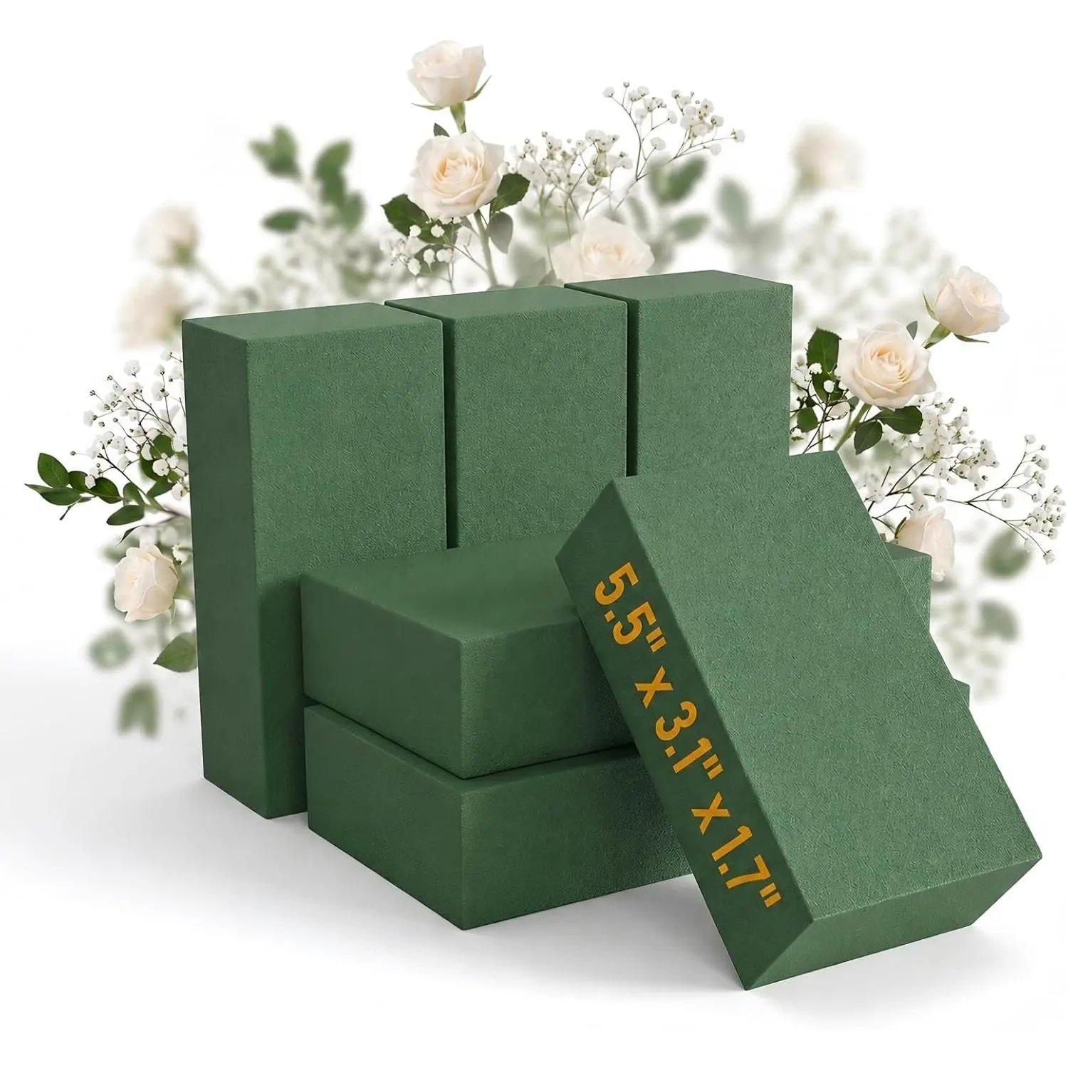 6 Pack Floral Flower  Blocks, Green  for Flower Arrangements, Wet & Dry Florist Styrofoam for  and Artificial , Decor Supplies for Beginner Wedding,  (5.5"x3.1"x1.7")