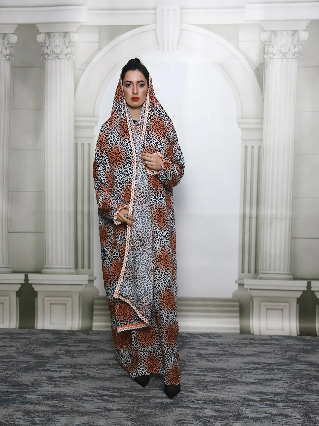 Middle Eastern Women's Scarf-Style Prayer Robe, Long Loose Comfortable Modest Printed Dress, Elegant Floral Trim Design, Perfect for Daily Wear For Muslim