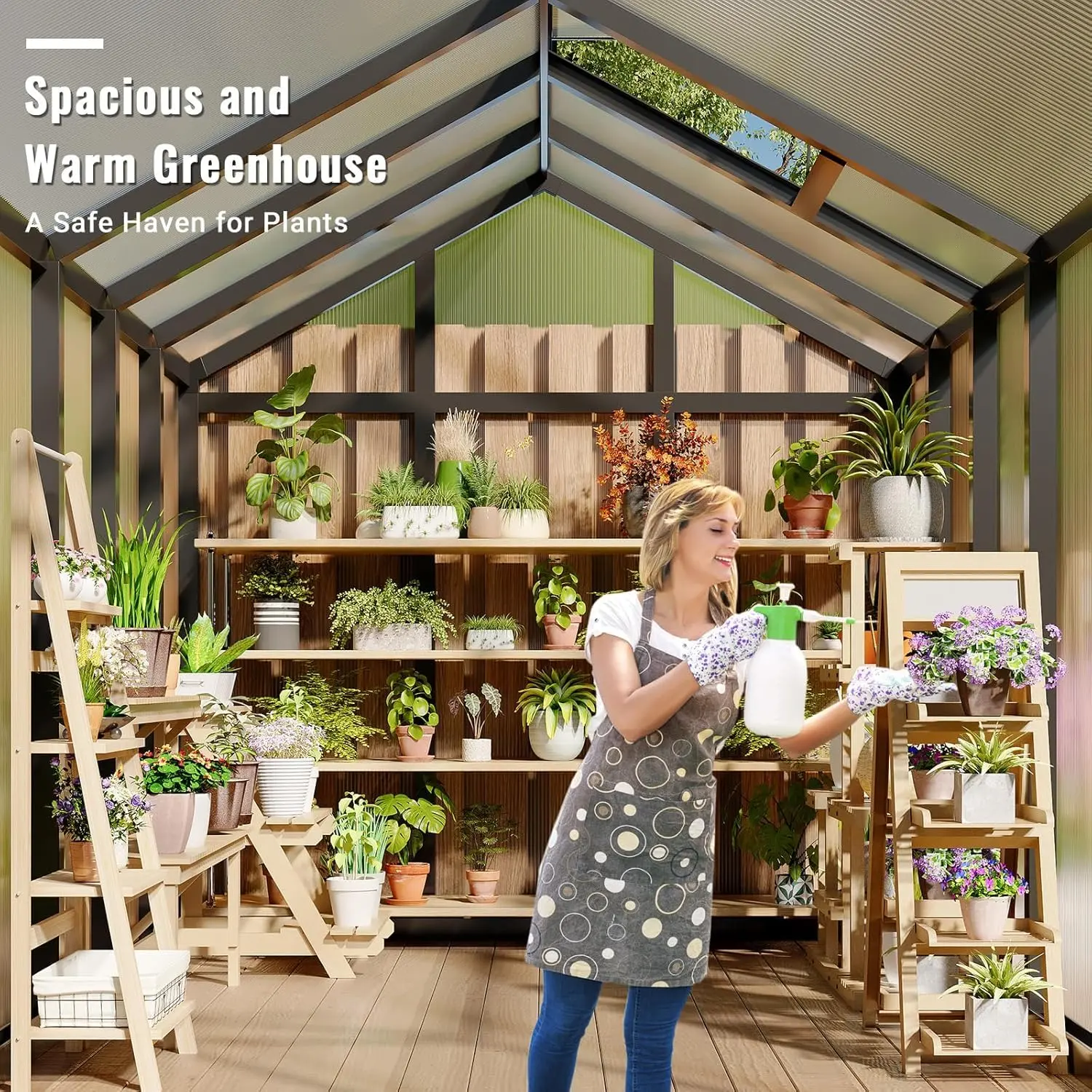 6x10 ft Large Walk-in Greenhouse, Polycarbonate Greenhouse with Enhanced Aluminum Frame & Roof Vent, Quick Setup Outdoor Green House for Backyard Gardening, Plant Growing