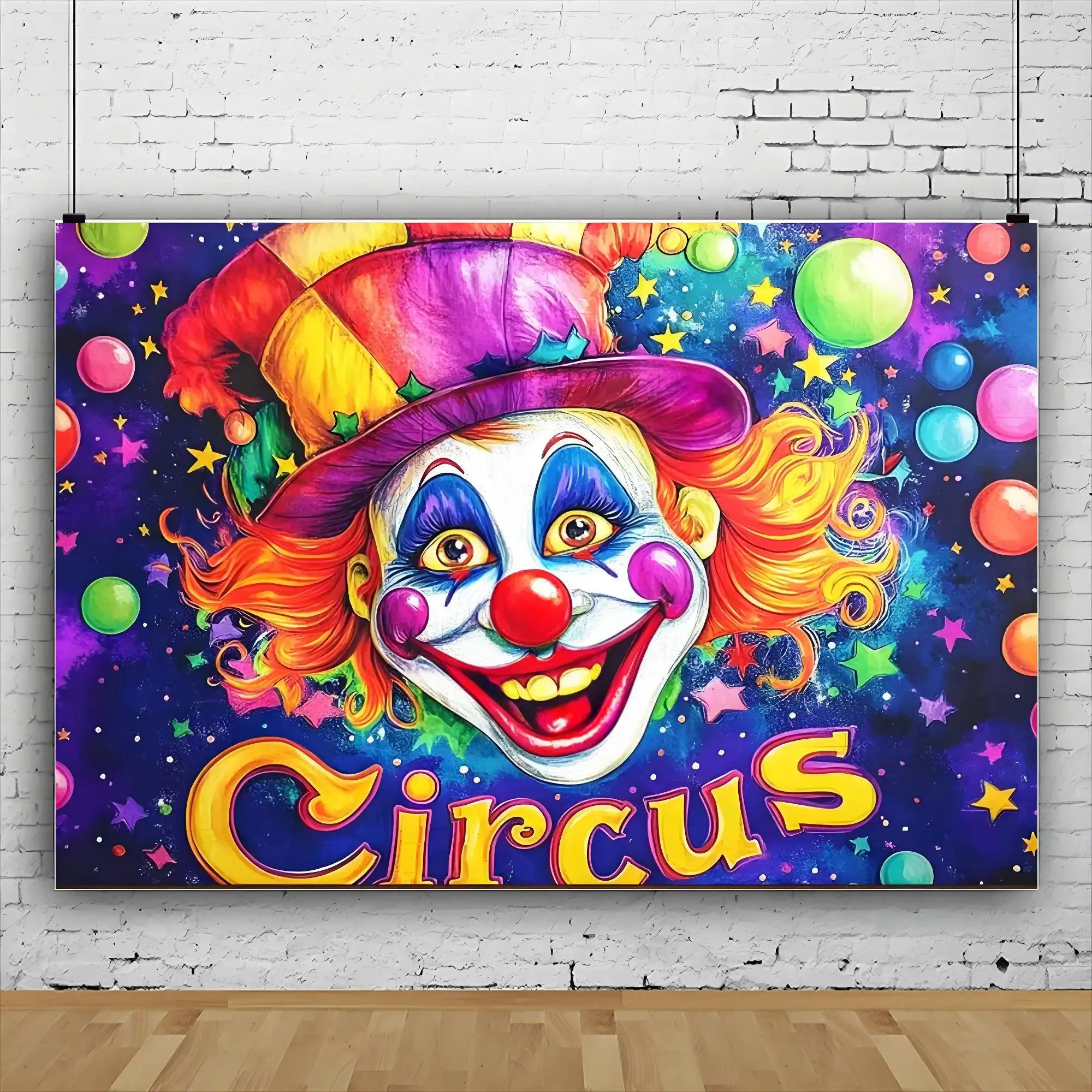 Premium Synthetic Rectangular Circus Joker Tapestry Wall Hanging, 60in x 40in Lightweight Foldable Red Tent Carnival Backdrop, Playful Polyester Room Decor for Party & Studio Photography Banner