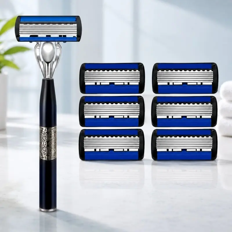 High Quality Men's Safety Razor, 6-Layer Stainless Steel Shaving Blades, Manual Shaver, All Metal Shaver, Replaceable Cutter Head, 6/12/18 Blades Options