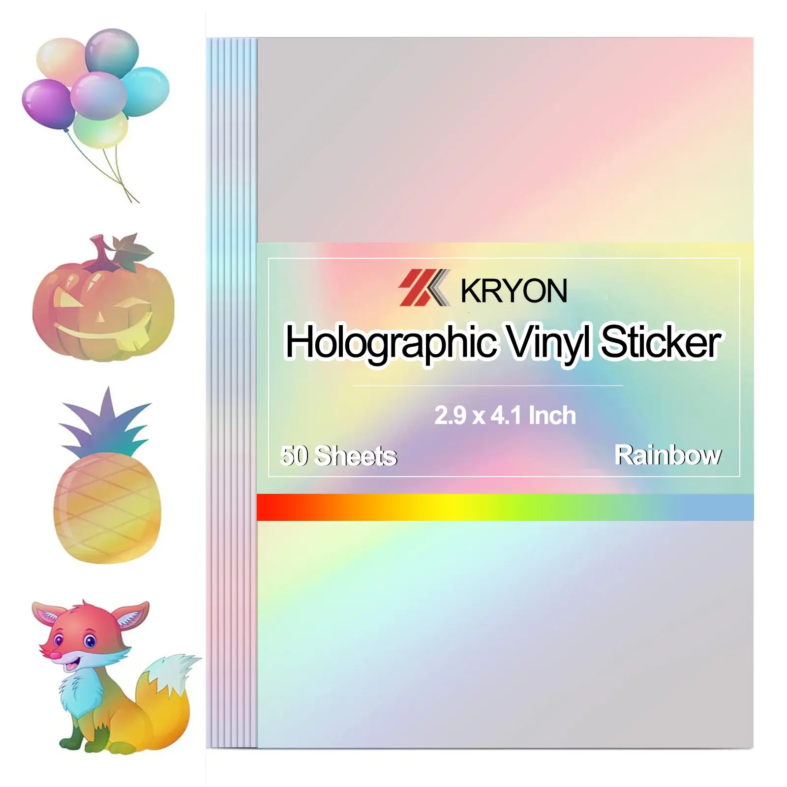 2.9x4.1 in Rainbow Holographic Sticker Paper, 50 Sheets Transparent Holographic Laminate Vinyl, Self Adhesive Clear Overlay Film