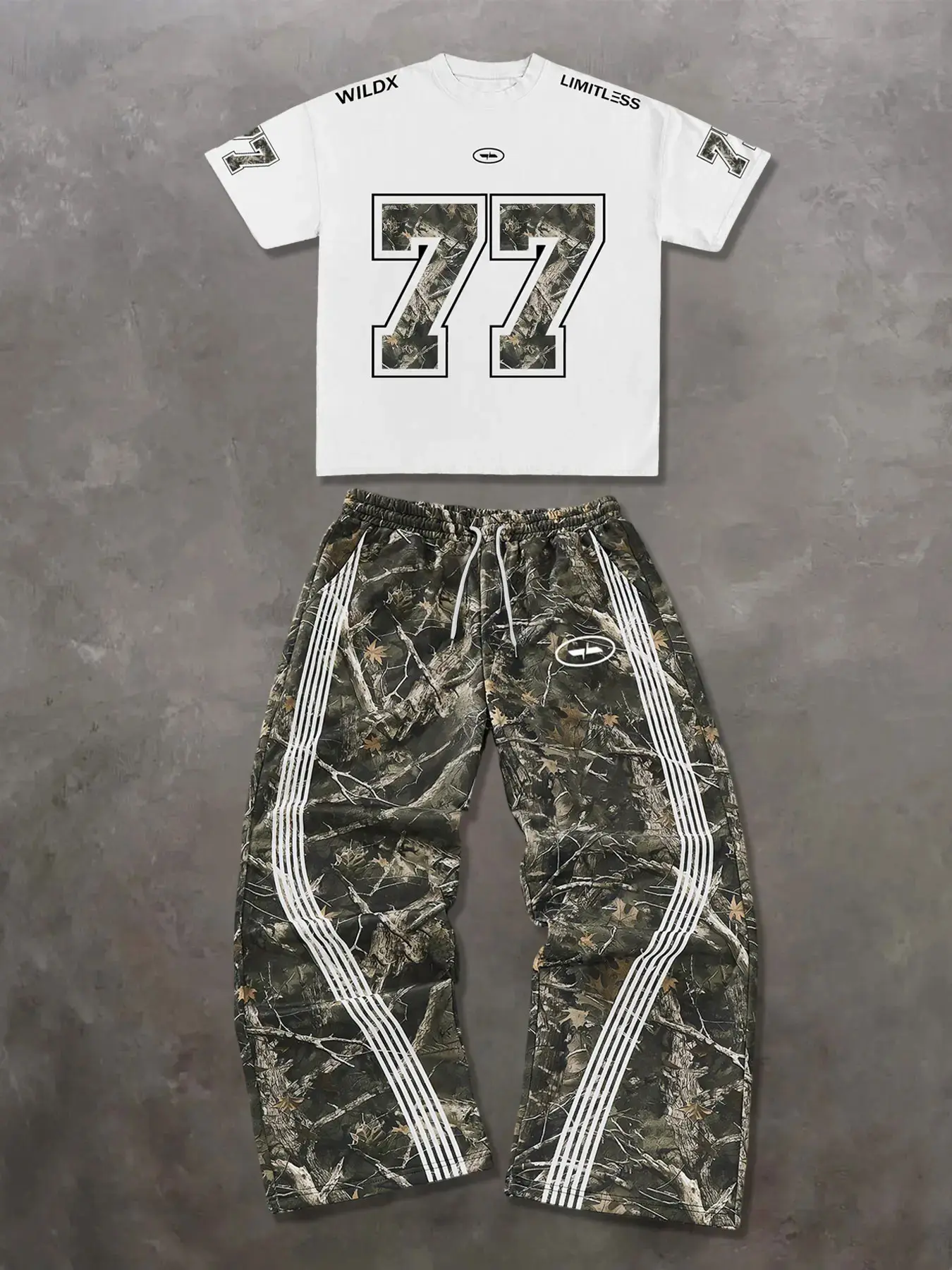 Trendy Streetwear Short-Sleeve Long Pants Set, Graphic Oversized Short-Sleeved + Straight-Leg Leopard Print Sweatpants, High-Street Hip-Hop Style, Trendy Two-Piece