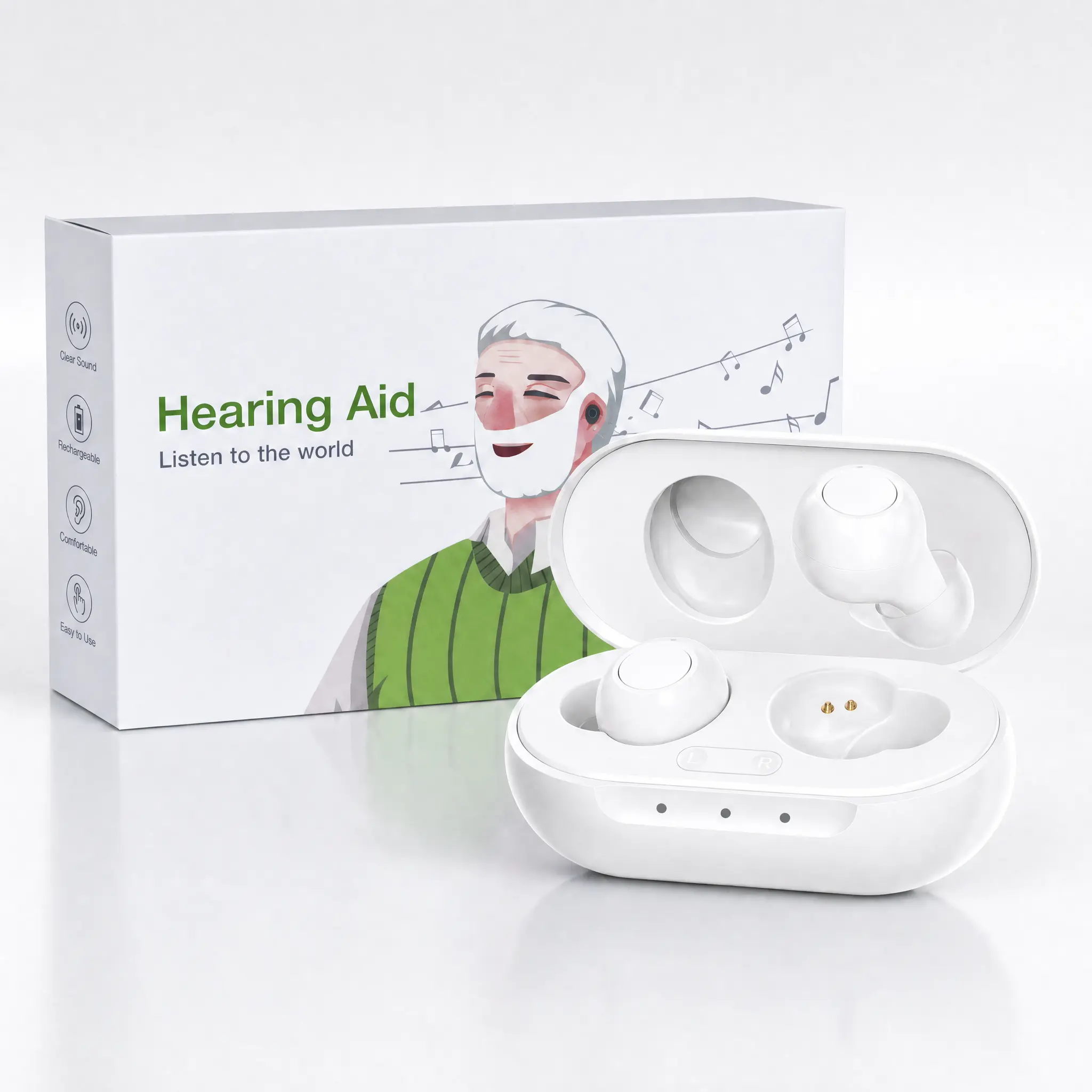 HealthTree JKS60A OTC Invisible Wireless Noise Protection In-Ear Hearing Aid - Rechargeable Silicone Device for Mild-Moderate Hearing Impaired Adults, Seniors, Affordable Premium No-Prescription Medical Supply