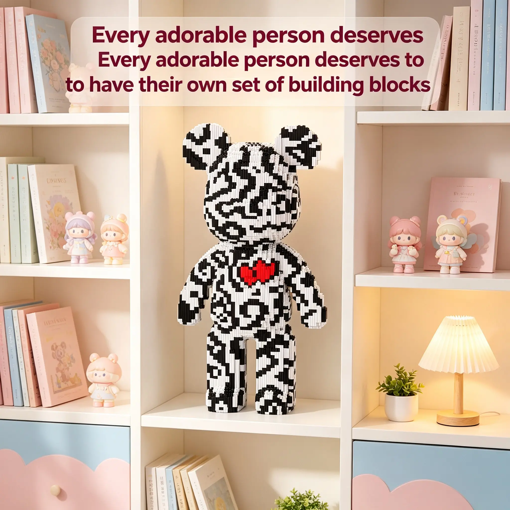 Bj Zebra Surprise Bear 3D Building Block Ornament, Home Office Decor, Party Decoration, Ideal Gift, Handmade Craft, Lightweight Statue, DIY Collectible Model, Bricks