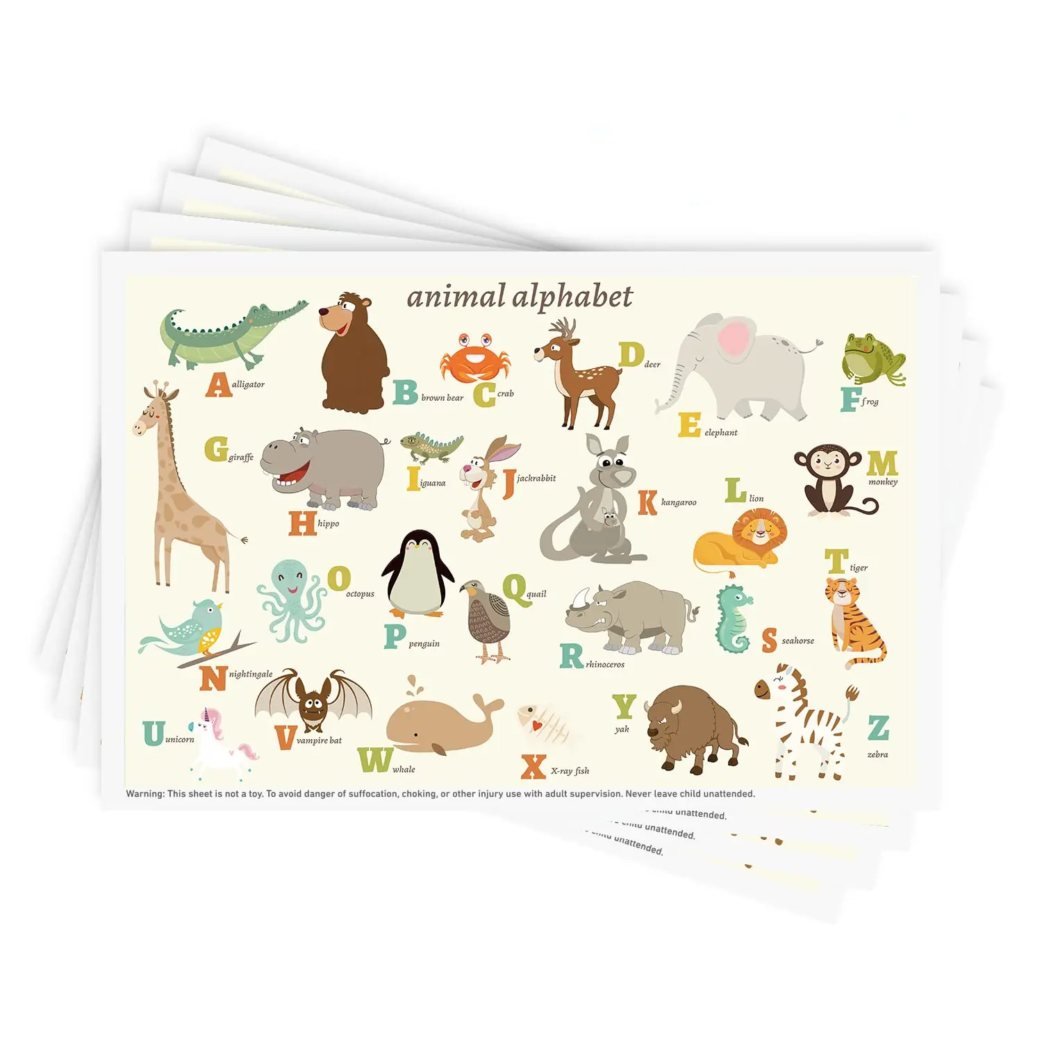 Disposable Stick-on Placemats 40 Pack  Baby & Kids & Toddler, Sticky Placemats Restaurant Table Mats 12" x 18" (Animal Alphabet)