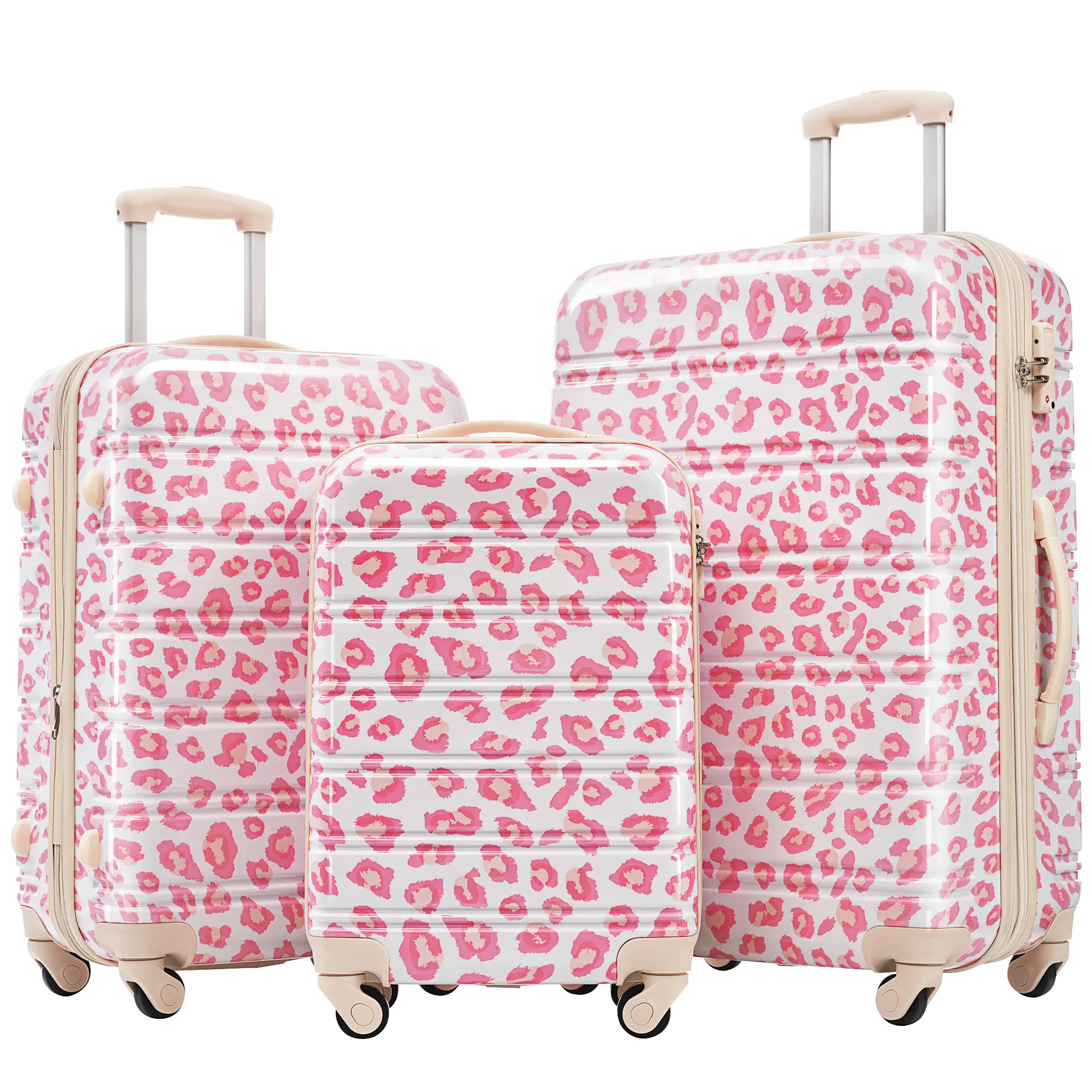 ARCH Leopard Print 3-Piece Hardshell Spinner Luggage Set with Spinner Wheels, TSA Lock, Lightweight Polycarbonate Material, 20/24/28 Inch Expandable Travel Bags for Women, Vacation & Business Trips
