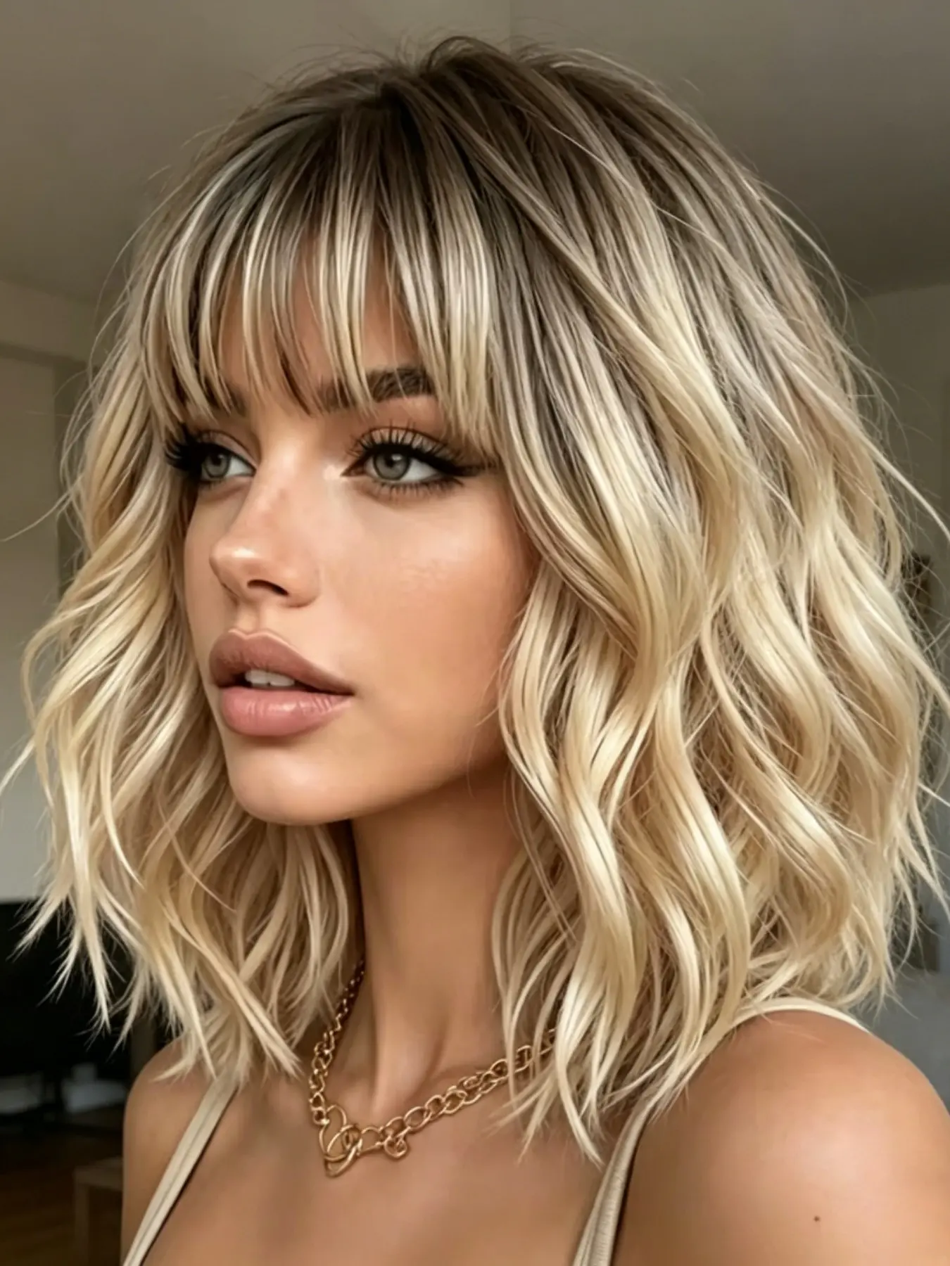100% Human Hair Wig, 13x4 Lace Front, 14 Inch Wavy Blonde, Pre-Trimmed Fetus Hair, 150 Density, Daily Wear for Women