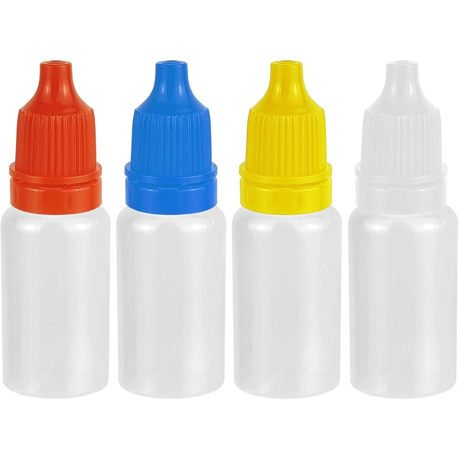 4-Pack 10 ML Plastic Travel Squeezable Empty Eye Dropper Bottles, Empty Bottle Set with Caps and Plugs (White, Red, Blue, Yellow)