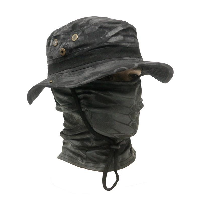 Men's Camouflage Hat and Wide Brim Cap Set, UV Protection Tactical Fisherman Hat, Outdoor Sports Hiking Camping, Casual Style