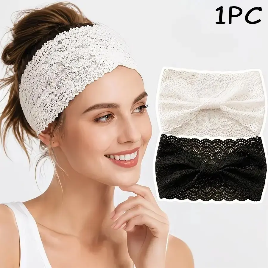 Women's Summer Breathable Lace Bow Headband, Elastic Hollow Out Lace Hairband, Multifunctional Hair Accessory for Yoga, Beach, Daily Use