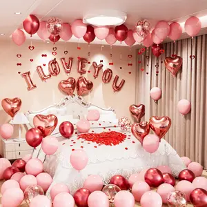 406Pcs Valentines Day Balloons Kit,I Love You Balloons and Heart Balloon Kit with Rose Petals,Pink Valentine's Balloon Valentine's Day Wedding Anniversary Romantic Decorations Special Night
