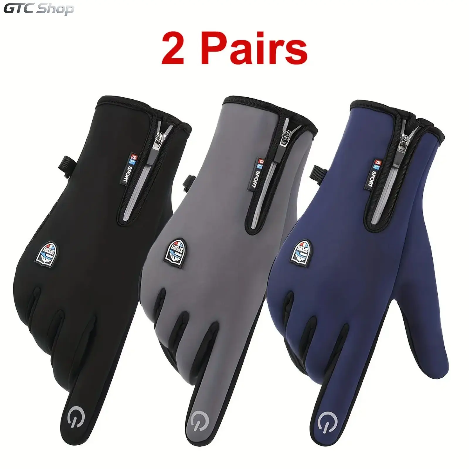 2‑Pairs Unisex Winter Touchscreen Bike Gloves, Windproof Warm Gloves with Zipper Closure, Cold‑Resistant Hand Accessory for Skiing, Cycling & Outdoor Sports, Ideal Holiday Gift for Halloween, Christmas, Valentine’s Day & Thanksgiving